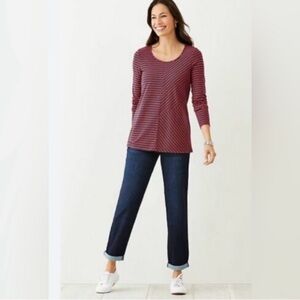 J. Jill Long Sleeve Red & Blue Striped Tunic Size Medium
